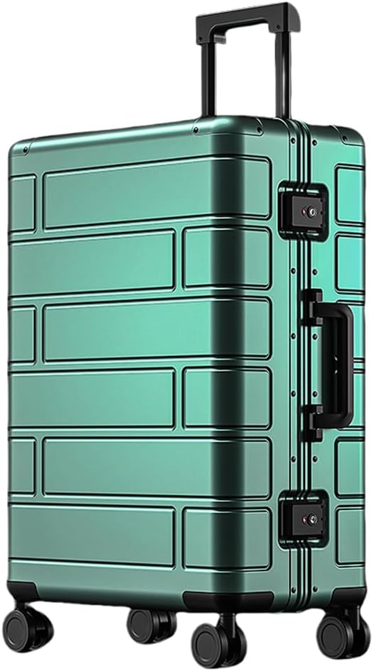 28 Inch All Aluminum Magnesium Hardside Carry on Luggage with Spinner Wheels, Zipperless Carry on Suitcase with TSA Lock, Airline Approved Suitcase Metal Rolling Luggage for Travel, Business (Green)