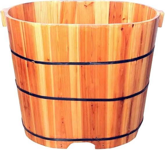 Cedar Handcrafted Wooden Bathtub,Wooden Bath Tub with Internal Bench,Solid Wood Soaking SPA Stand Alone Bathtubs, Thickened Natural Soaking Barrel,for Both Family Members,100CM