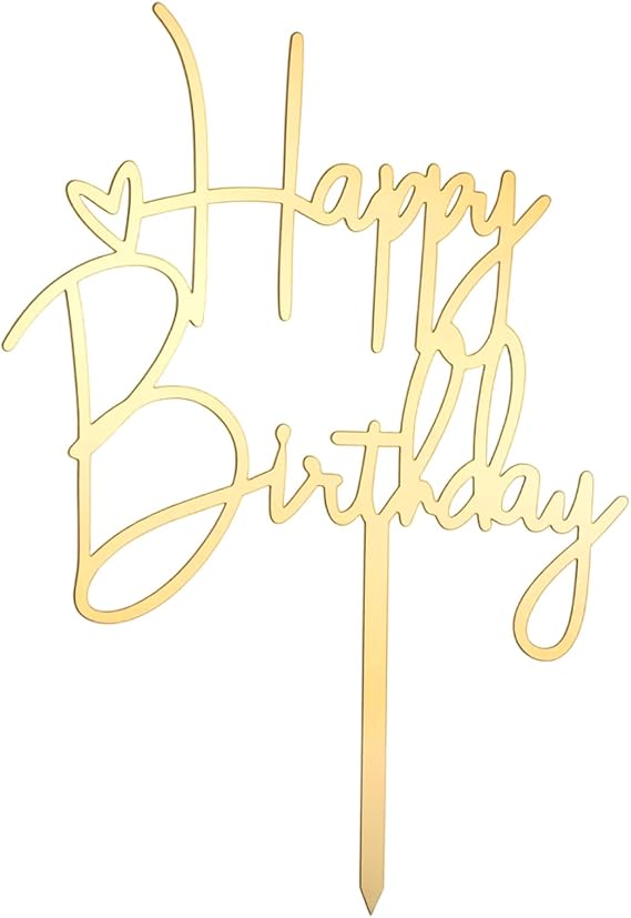 2pcs Happy Birthday Cake Toppers Gold Acrylic Cake Decorations