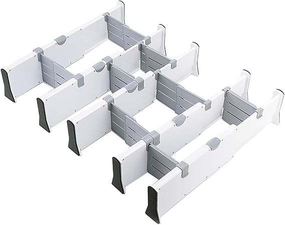 Adjustable Drawer Divider Drawer Organiser Set of 5 Drawer Dividers Plastic Drawer Dividers Drawer Organiser Drawer Separation System for Kitchen Length 38-54 cm