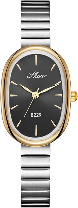 Reginald Womens Oval Gold Watch Petite Easy Reader Quartz Dress Watch with White Dial Slim Stainless Steel Bracelet Watch Elegant Small Wristwatch for Women