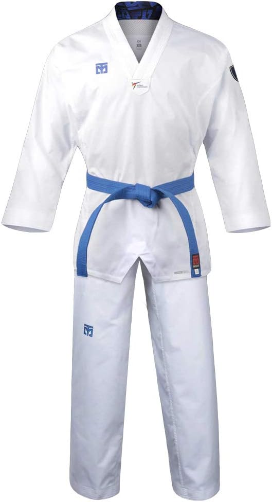 MOOTO Korea Taekwondo Extera S6 Uniform with White V-Neck for Competition Dobok TKD Martial Arts MMA Judo Karate Hapkido (120(Height: 120~129cm)(3.93~4.23ft))
