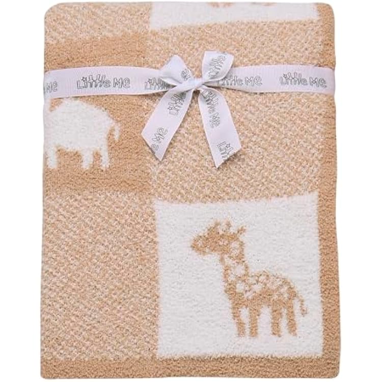 Soft Chenille Jacquard Baby Blanket, Jungle Animals, 30 in. x 40 in., Tan and Beige Patchwork