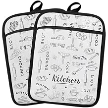 Retro Kitchen Pot Holders 2 Pack Set, Gifts for Cooking Lovers, Chef Gifts for Men Women, Black and White Cook Heat Resistant Oven Hot Pads for Kitchen Countertop Baking,076 Potholder