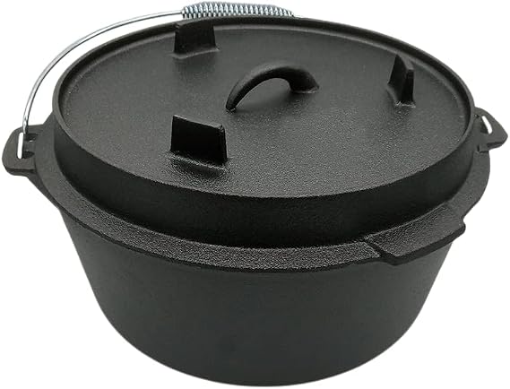 Cast Iron Picnic Pot Three-Legged Dutch Pot Outrigger Cover Flat-Bottomed Camping Pot Hanging Pot Open Fire Stew Pot