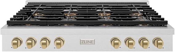 ZLINE Autograph Edition 48 in. Paramount Gas Rangetop with 8 Burner DuoProTM Cooktop in Satin Stainless Steel and Champagne Bronze Accents (PSRTSZ-48-CB)