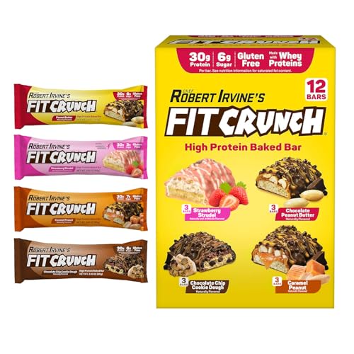 FITCRUNCH Full Size Protein Bars, 6-Layer Baked Bar, 6g of Sugar, Gluten Free & Soft Cake Core 12 Bars, Variety Pack
