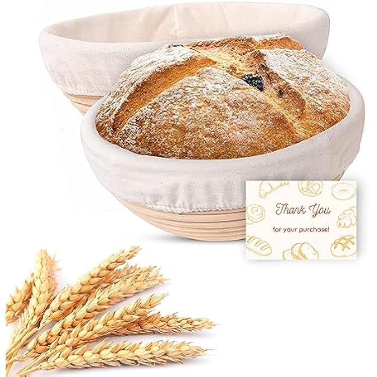 Banneton Bread Proofing Basket Set of 2 9 Inch, Unbleached Rattan Round Dough Proofing Bowls with Cloth Liners for Artisan Sourdough Bread