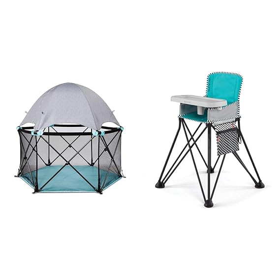 Summer Infant Pop N Play Deluxe Ultimate Playard and Pop n Dine SE Highchair Bundle - Portable Indoor/Outdoor Playpen and Highchair