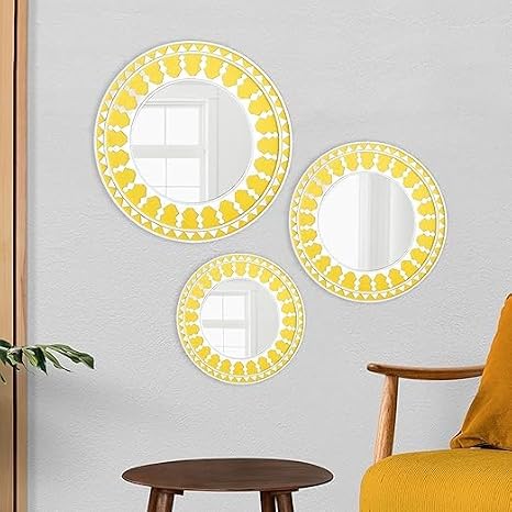 Divine-Interiors Lippan Art Wall Decorative item for Living Room Bedroom Study Room Office pack of 3 pieces (yellow)