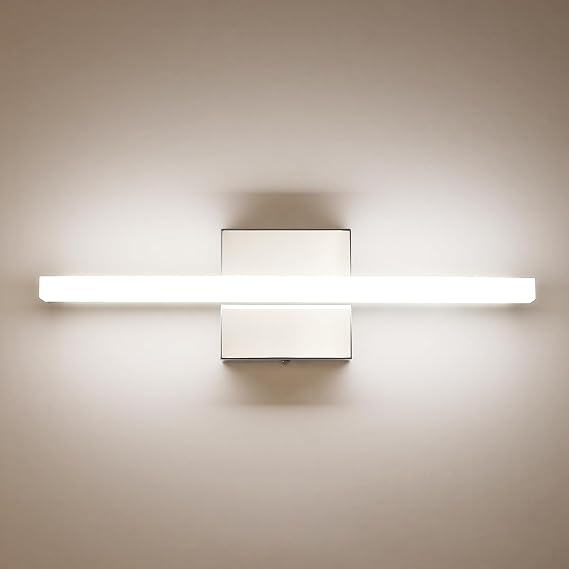 Combuh Bathroom Vanity Light Fixtures Above Mirror, Modern Wall Sconce | Small 16 Inch, Chrome, Soft Shadow Free, Linear Lamp Bar, over Sink, Sleek, Rustproof, Non-Glare, 4000K Natural White, 1 Pack
