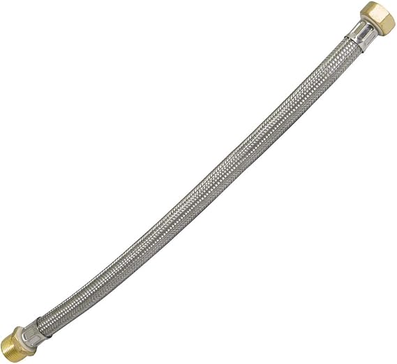 Flextron FTWC-B34-18B 18" Long Braided Connector for Water Heater with 3/4" FIP nad 3/4" MIP Ends, Stainless Steel