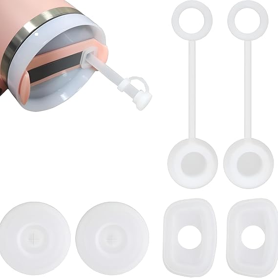 Silicone Spill Proof Stopper Straw Cover Silicone Leak-proof Silicone Plugs with 2 Straw Cover Caps 2 Square Spill Stoppers 2 Round Leak Stoppers for Stanley Cup H2.0 40 oz/30 oz Cup Accessories