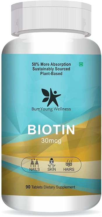 Biotin 30mcg, Supplement for Hair Growth, Strong Hair and Glowing Skin, Fights Nail Brittleness 90 Tablets