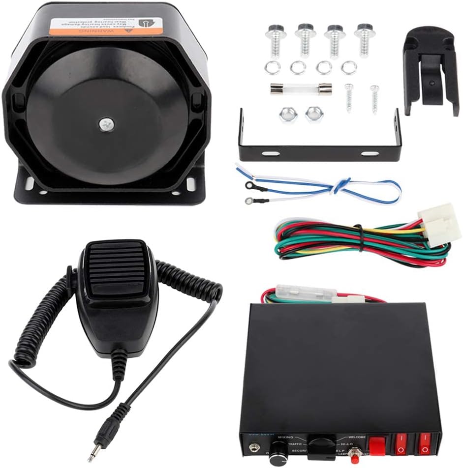 SCITOO Car Warning Alarm Siren PA Speaker MIC Horn System,MULTIPLE OPERATION MODES,121-130dB Easy to Install, for Police Cars