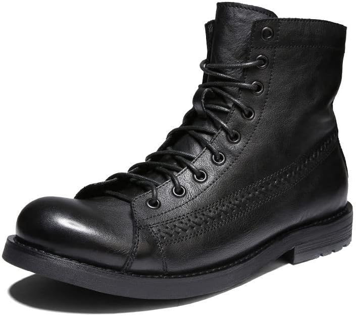 AngryMonkey Men's Leather High Top Boots,British Style Vintage Casual Round Toe Good Arch Ankle Boots Cowboy Boots Work Boots