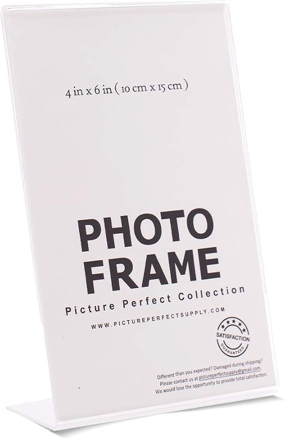 pbf 4x6 Acrylic Sign Holder | 4 x 6 Vertical Stand Up Slanted Sign Holder | Acrylic Stands for Display | Clear Picture Frame, Menu Table Top Stand, Plastic Flyer Holder (1-Pack)
