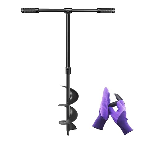 LONGRUN Fence Post Auger, 6 Inch Manual Post Hole Digger with Non-Slip Handle and Gloves, 15cm Aperture Earth Auger for Gardening, Planting, Seeding