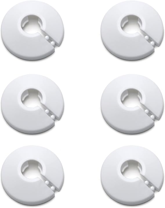 6Pcs Pipe Cover Decoration Fit 3/8" Outer Diameter Flange Water PP Plastic 12mm Escutcheon Collar for Wall Tube Radiator White