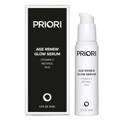 Priori Skincare Age Renew Glow Serum, Vitamin C, Retinol, AHA, Advanced Anti-Aging Radiance Boosting Formula, Dark Spot & Wrinkle Reduction, Firmness, Glowing Complexion, 1 fl oz