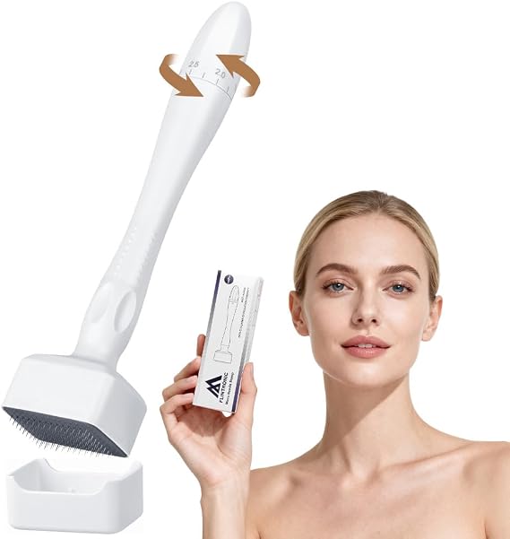Flintronic Adjustable Derma Stamp, Microneedling Dermastamp with 140 Micro-Needles, 0-3MM Dermapen for Hair Beard Growth, Enhanced Skin Elasticity for Face, Body (White)