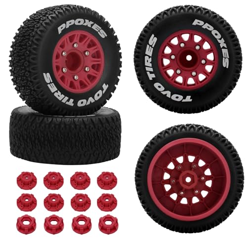 12mm14mm17mm Hex RC Wheels and Tires RC Truck Tires 110 Scale Tyres Detachable Replacement RC Car Tires for Arrma Senton Tires Slash Tires Axial Redcat Rc4wd Hex Fury Red