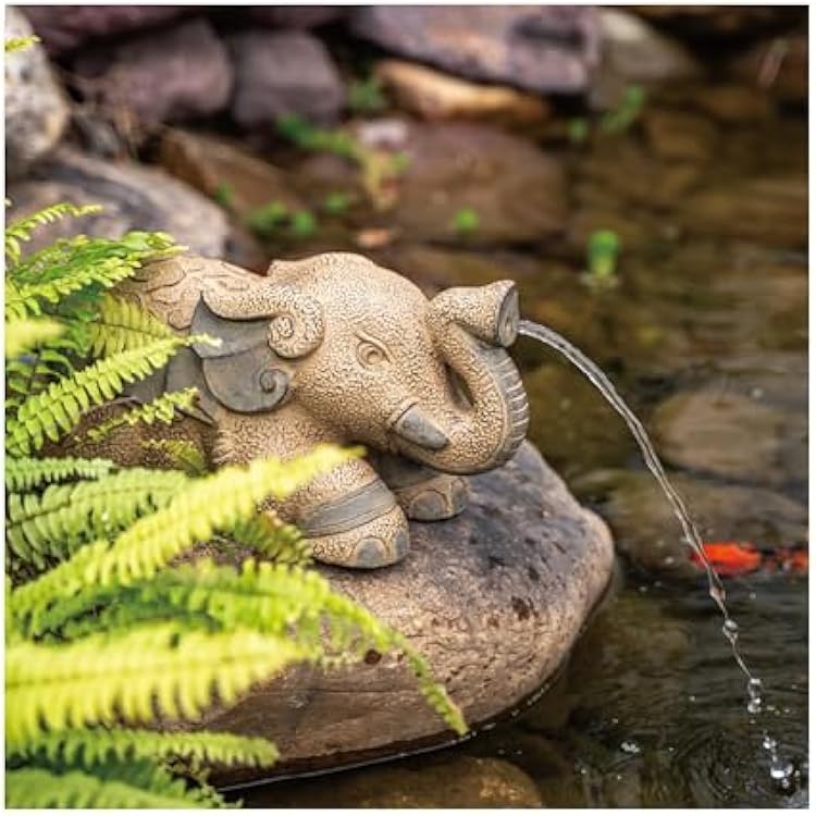 Outdoor Water Fountain Pond spitters for Small Ponds Spitter Fountain Creative Animal Pond Fountains Automatic Circulation Water Landscaping OrnamentsYellow,H:20cm7.9IN