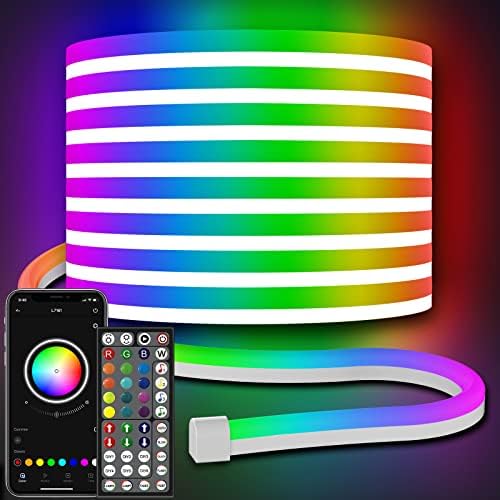 32.8Ft Neon Rope Lights,Flexible Led Rope Lights Control with AppRemote,Multiple Modes RopeLights,IP65 Outdoor RGB Led Neon Lights NonWater Resistant,Music Sync Gaming Led NeonLight Strip
