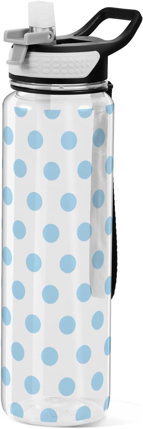 ALAZA Blue Polka Dot White Sport Water Bottle with Straw Lid 32 oz Clear Bottle BPA Free Tritan Plastic Leakproof Jugs Large Flip Top for Kids Boys Girls