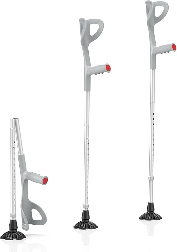 Adjustable Folding Forearm Crutches for Adults Lightweight Ergonomic Arm Crutch Pair, Portable Heavy Duty Walking Aid for Seniors & Elderly, Supports 300 lbs (Fits 5'26'5, Gray Handle)