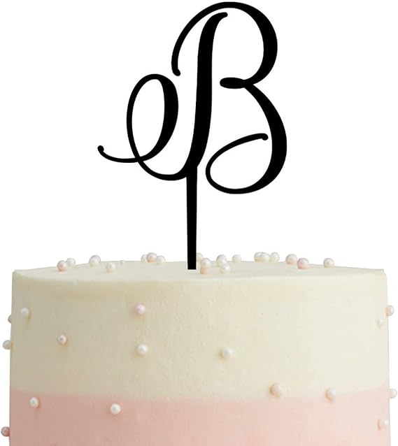 Initial Cake Topper,Letter B Wedding Cake Topper Monogram Cake Toppers Personalized Any Initial Custom Cupcake Topper for Wedding Anniversary Party Supplies Gifts,Black Acrylic Birthday Cake Topper