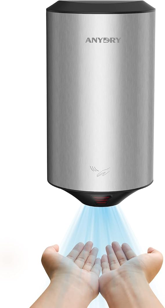 anydry 2805 Automatic Hand Dryer Electric Compact High Speed Hand Dryer Brushed Stainless Steel 1350W