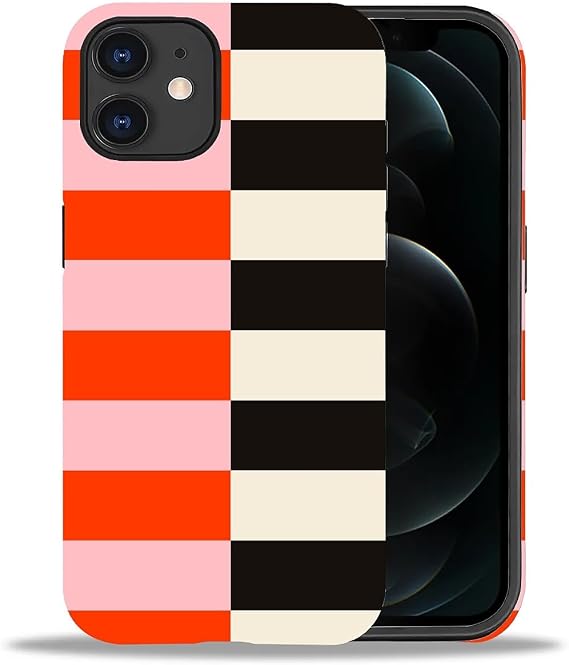 DAIZAG Compatible with iPhone 12/12Pro Case,Red Black Stripe Pattern 2 in 1 Heavy Duty Shockproof Rugged Hard PC+Soft Silicone Protective Cover