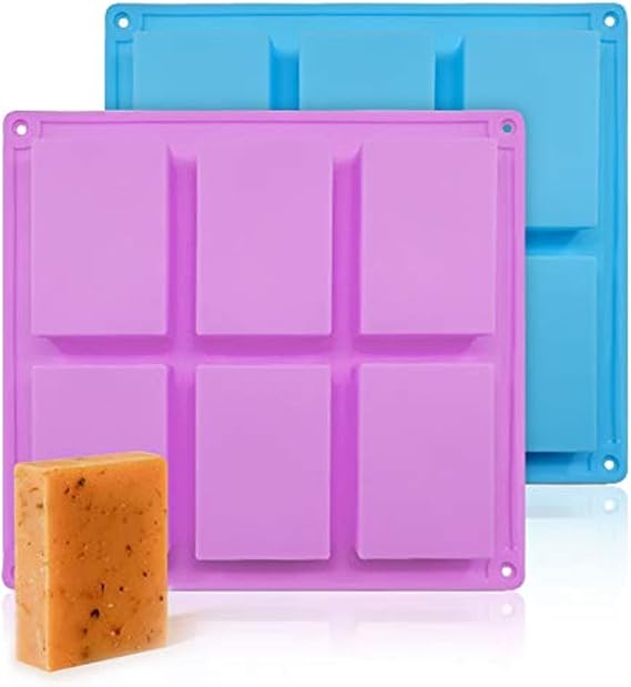 2 Pieces Silicone Soap Molds Rectangle Silicone Molds 6-Cavity Cake Baking Pans Soft Baking Pan Moulds Craft Soap Making Molds Ice Cube Trays Chocolate Mould for Handmade(Pink, Blue)