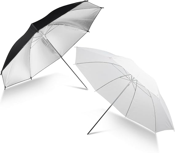 Photography Umbrella Lighting Kit,33" Translucent White Soft Umbrella & Silver Reflector Diffuser Umbrella for Studio/Outdoor Photo and Video Lighting Accessories (1x 33 White + 1x 33 Black)...