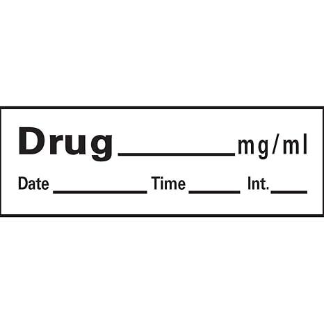 PDC Healthcare AN-14 "Drug mg/mL" Removable Anesthesia Tape with Date, Time and Initial, 1" Core, 1/2" Width, 500" Length, White