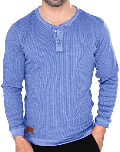 Mens Long Sleeve Waffle Thermal Shirt Top, Knitted Sweater, Sweatshirt for Men