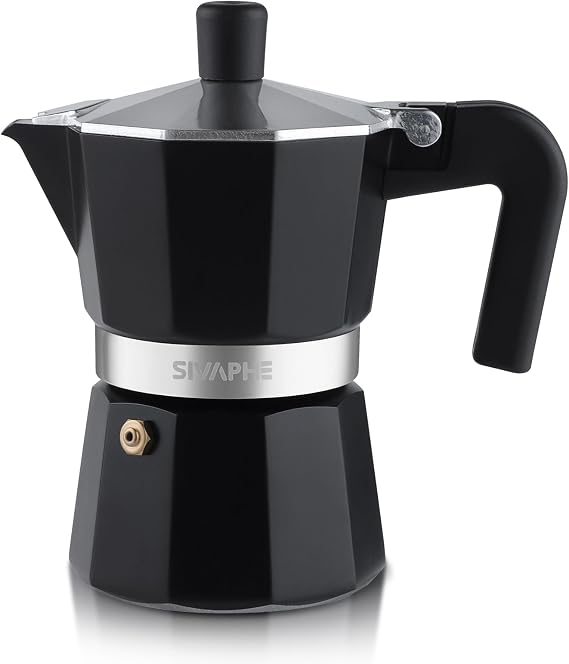 Sivaphe Aluminium Stovetop Coffee Maker 150ml/3 Cups, Black | Moka Pot Italian Espresso Maker with Heat-Resistant Handle