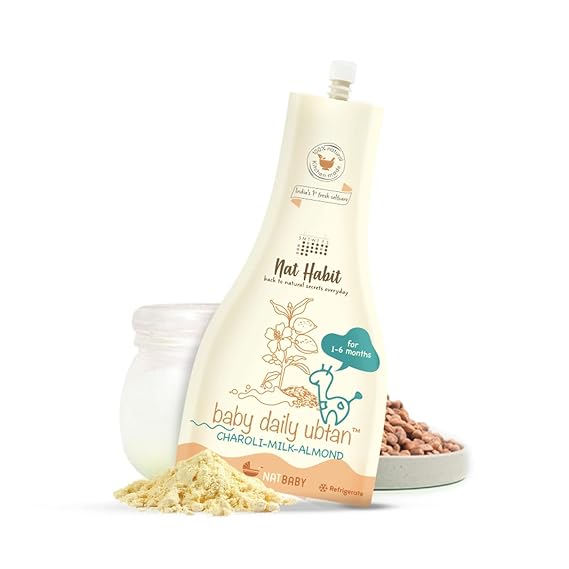 Nat_Habit Baby Bath Ubtan - Daily Ubtan With Charoli Milk Almond For 1 Month to 6 Months Old Baby Cleansing & Nutrition, Chemical-Free & Soap Free Care of Babies (80gm, Pack of 1)