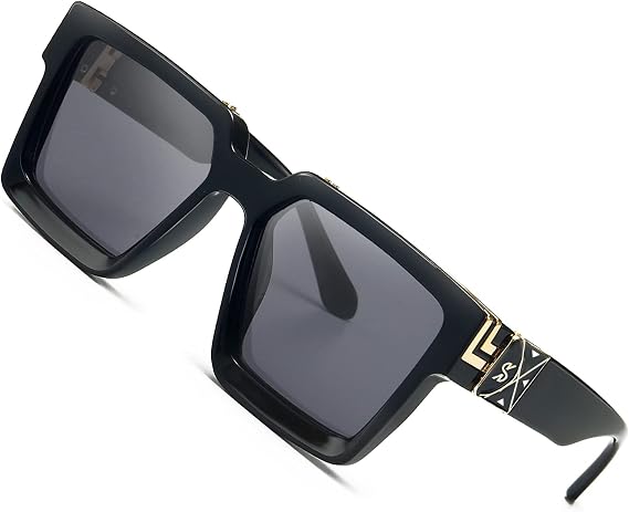 SHEEN KELLY (Box Gift Retro Square Sunglasses For Men Women Oversized Rimess Sunglasses Anti-Blue Blocking glasses
