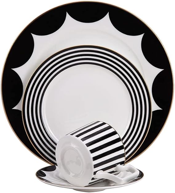 bone china dinnerware sets dinner plates 8 piece dinnerware for 2 kitchen plates and bowls set suitable for family dinners black (10.5 inches dinnerware, 8 inche sala plate, coffee cup and saucer)