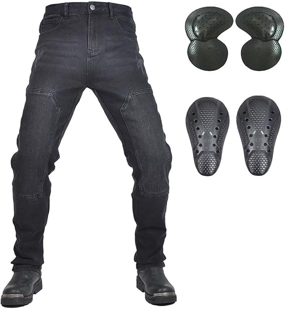 Men's Motorcycle Riding Pants Denim Jeans with Knee and Hip Armor Pads, Detachable CE2 Armor Pads