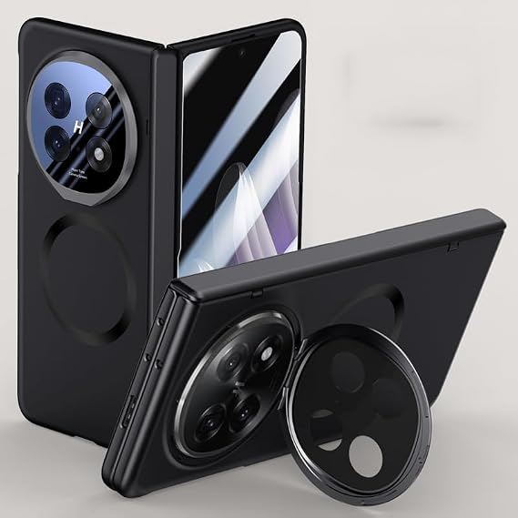 Scrub PC Fold Phone Case for Oppo Find N5, Metal Lens Bracket, Hinge Protection, Built-in Screen Protector, Wireless Charging, Protective Cover (Black,for Find N5)