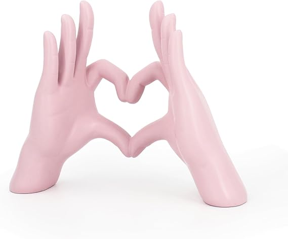 Accessoryway Pink Heart Hands Sculpture Decor - Valentines Day Decorations for Living Room, Bedroom, Office & Shelf Decor,Unique Heart Hands Ring Holder Display for Girls & Wedding Decorations