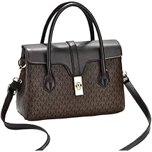 Medium-Sized Leather Handbag for Women with Letter Pattern Print & Gold-Tone Lock Closure
