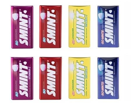 SMINT Mints Mix 8 Metal Tins with Peppermint Lemon Tablets Strawberry Pastilles Red Fruit Pastilles Sugar-Free Dental Care