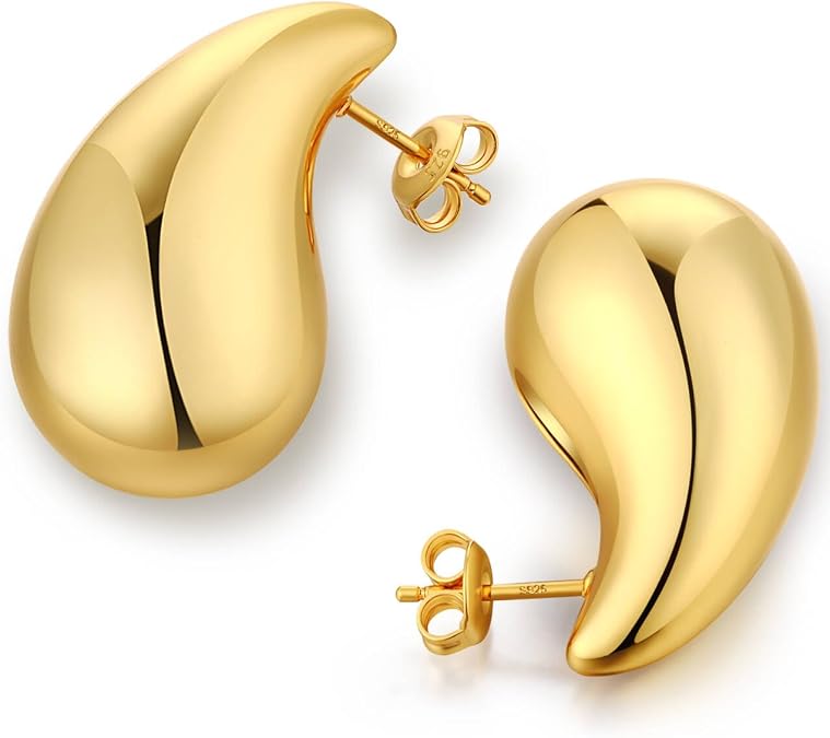 Jiamiaoi Teardrop Earrings Chunky Hoop Earrings Water Drop Earring for Women Gold/Silver- Hypoallergenic S925 Ear Post Studs