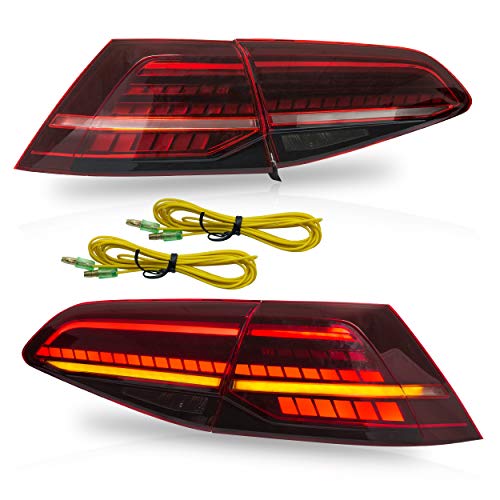 VLAND Tail lights Assembly Fit for Golf 7 7.5 2014-2019 with Sequential Turn Signal,LED DRL light, Plug-and-play, Reverse Lights, Red