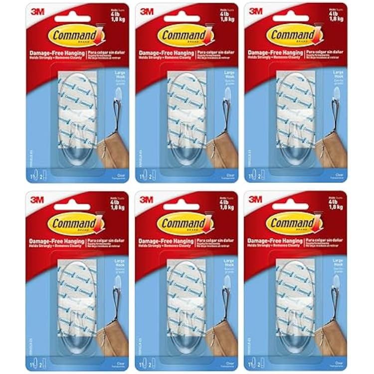 Command 6-Packages of Large Hook, Decorate Damage-Free, Holds 4 lbs 17093CLRES, Plastic
