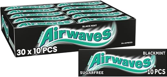 Wrigley Airwaves Black Mint Menthol Sugar Free Chewing Gum 10 Pellets (pack Of 30)